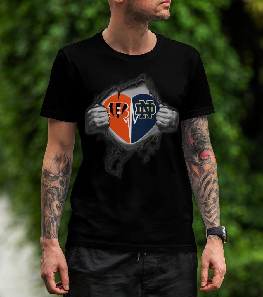 Bengals Notre Dame Heart Logo Fusion T-Shirt