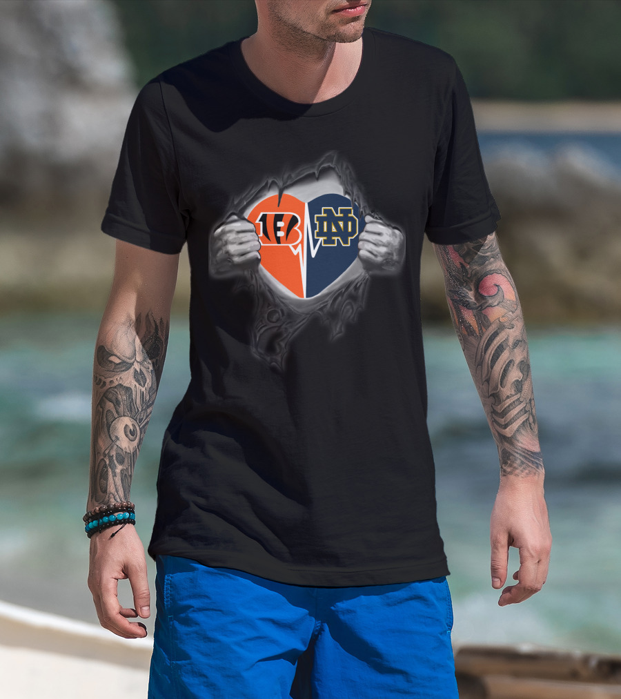 Bengals Notre Dame Heart Logo Fusion T-Shirt