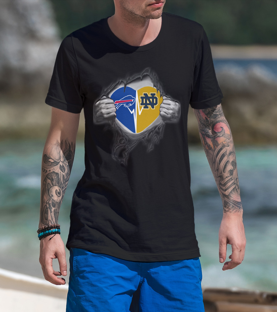 Buffalo Bills Notre Dame Split Heart Logo Fusion T-Shirt