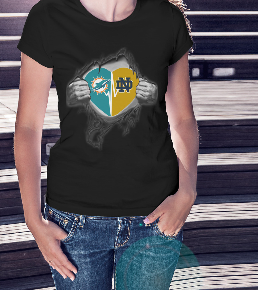 Miami Dolphins Notre Dame Logo Heart T-Shirt
