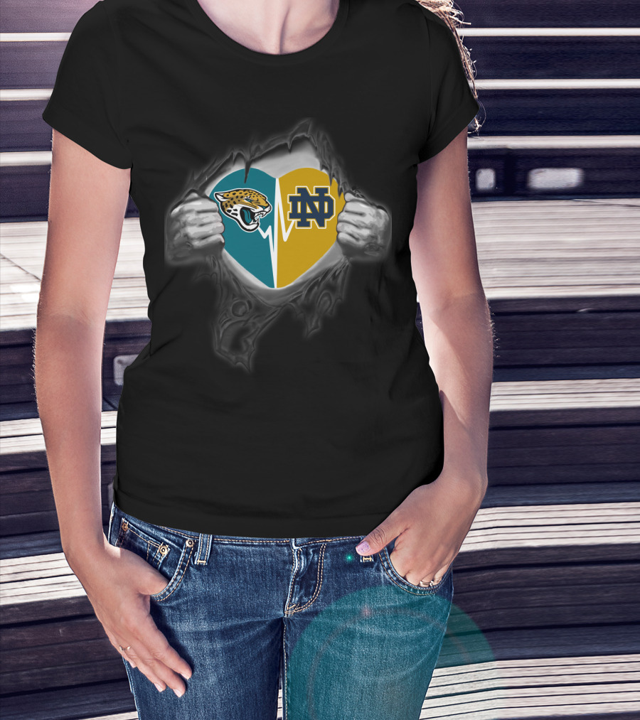 Jaguars Notre Dame Heart Logo Combination T-Shirt