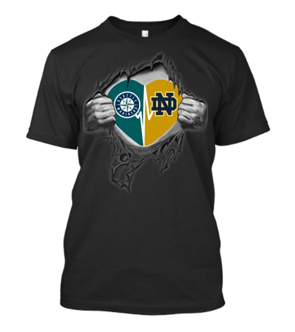 Seattle Mariners Notre Dame Heart Logo Combination T-Shirt
