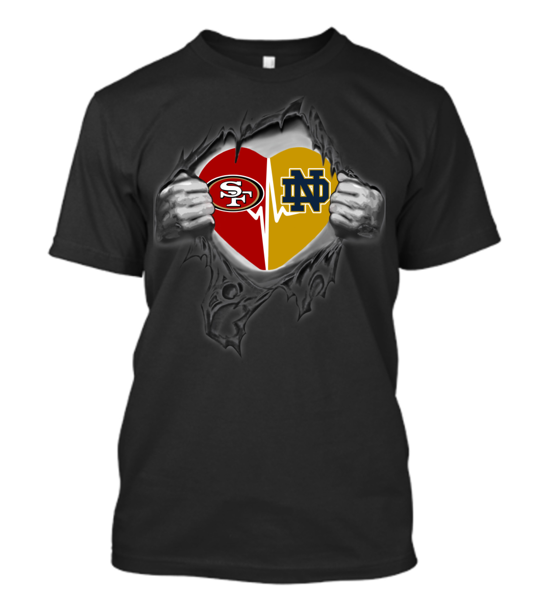 Notre Dame And 49ers Heartbeat Connection T-Shirt