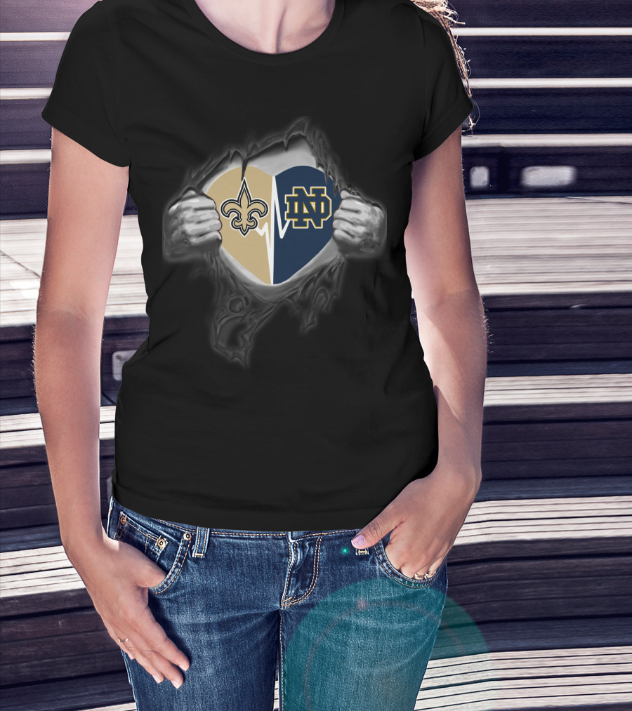 New Orleans Saints Notre Dame Fighting Irish Heart Hoodie T-Shirt