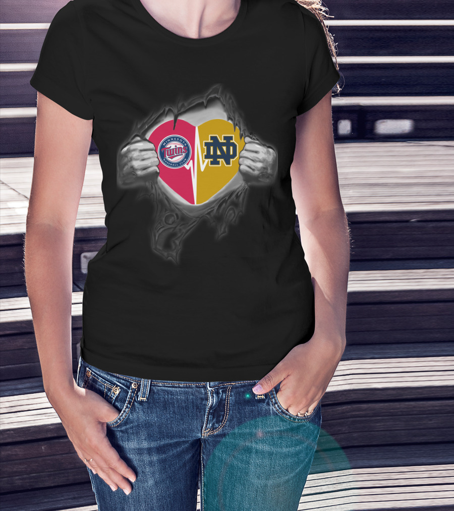 Minnesota Twins Notre Dame Fighting Irish Heart Logo Combo T-Shirt