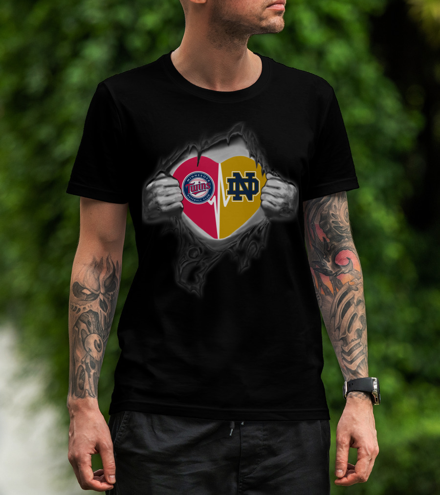 Minnesota Twins Notre Dame Fighting Irish Heart Logo Combo T-Shirt