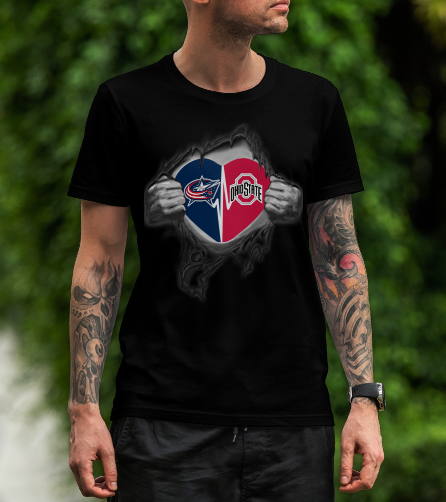 Blue Jackets Ohio State Heart Torn T-Shirt