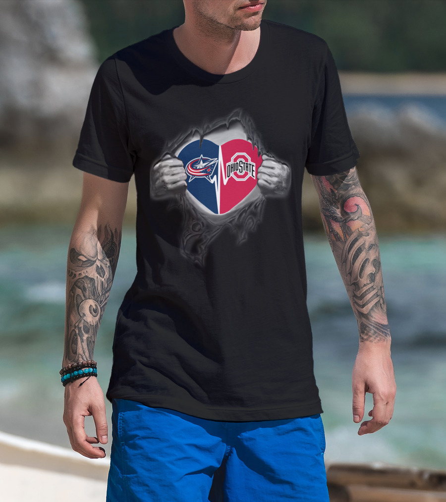 Blue Jackets Ohio State Heart Torn T-Shirt