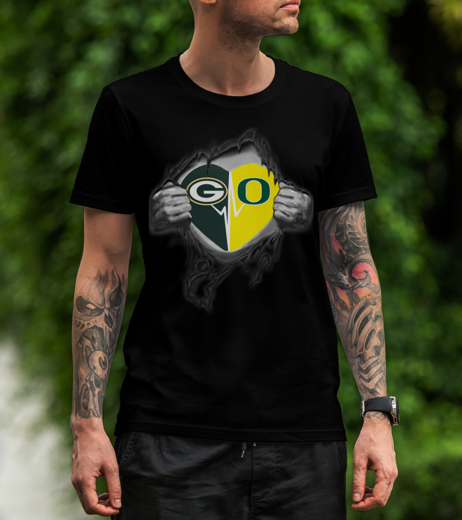 Go Packers Oregon Ducks Heart Combo T-Shirt