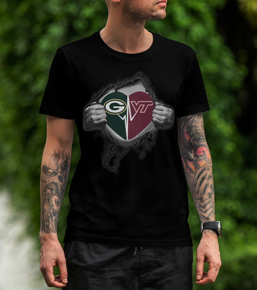 Packers Heart With Virginia Tech Hokies Vt T-Shirt