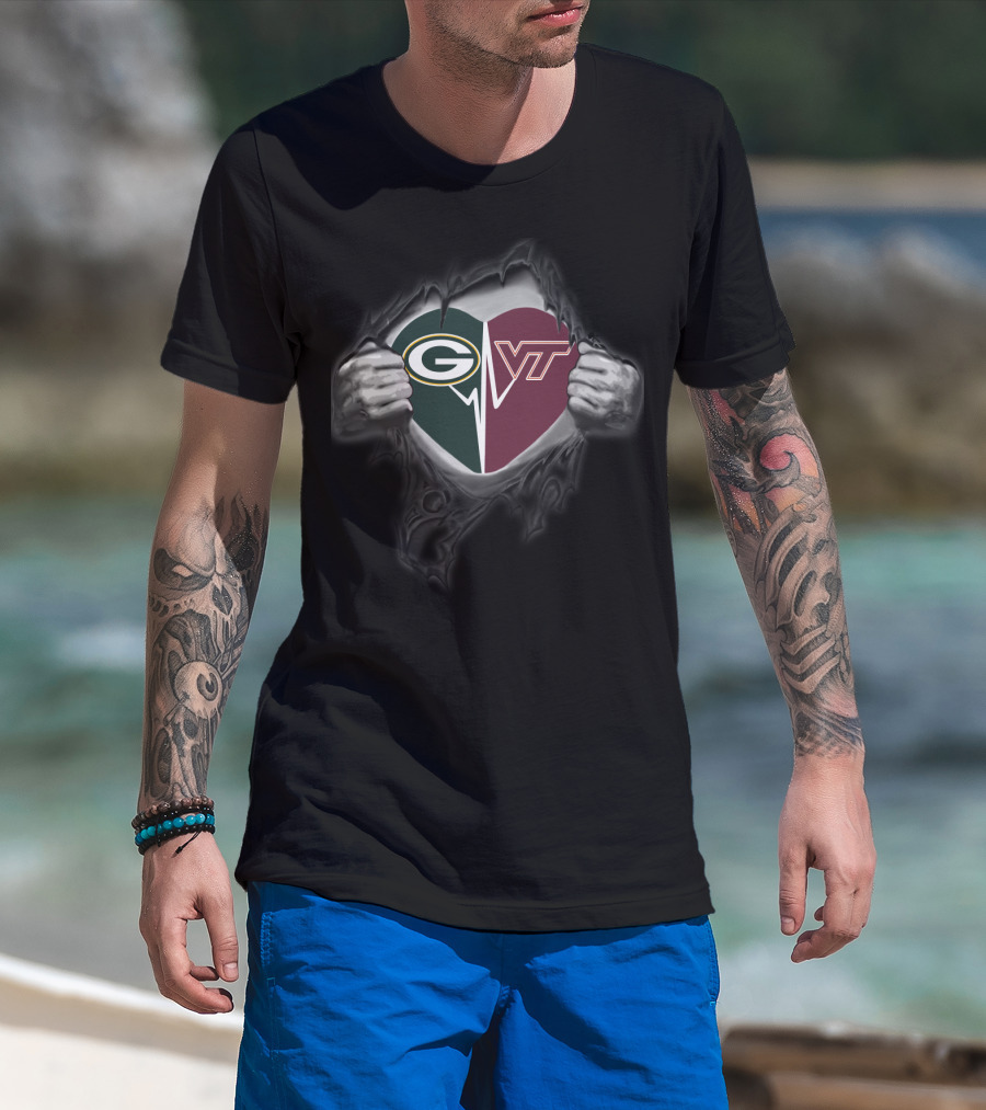 Packers Heart With Virginia Tech Hokies Vt T-Shirt