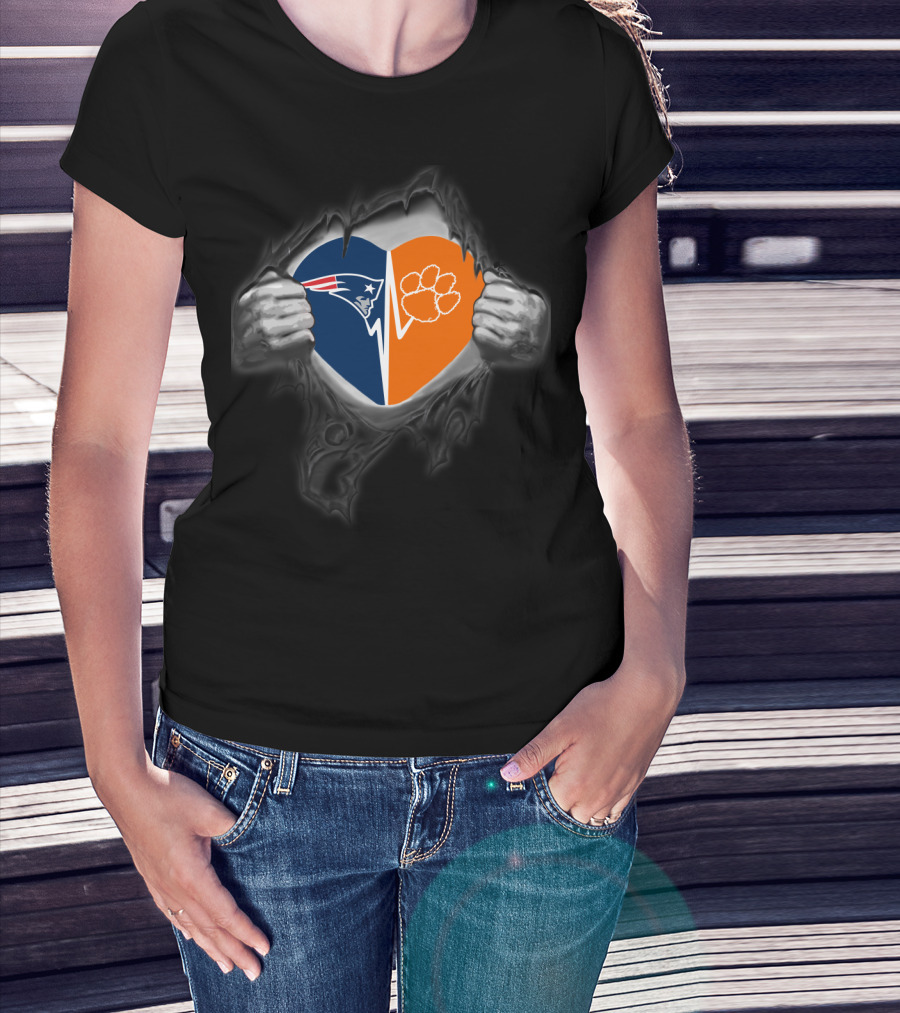 Patriots Clemson Tigers Heart Logo Rip T-Shirt