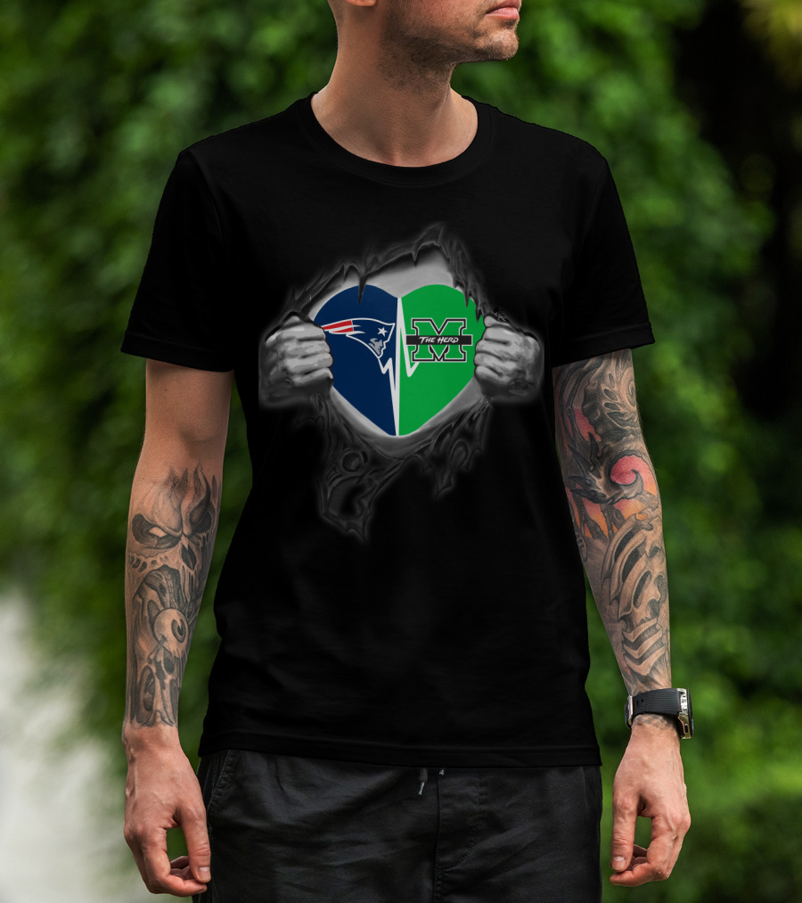 Heart Of Patriots And Marshall Thundering Herd Fan Combination T-Shirt