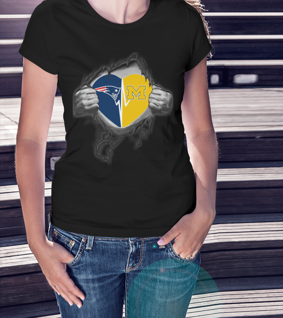 New England Patriots And Michigan Wolverines Heart T-Shirt