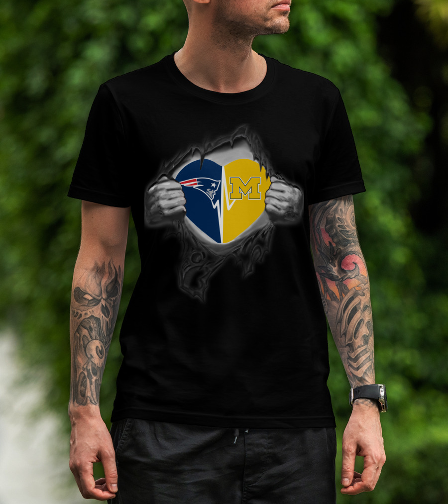 New England Patriots And Michigan Wolverines Heart T-Shirt