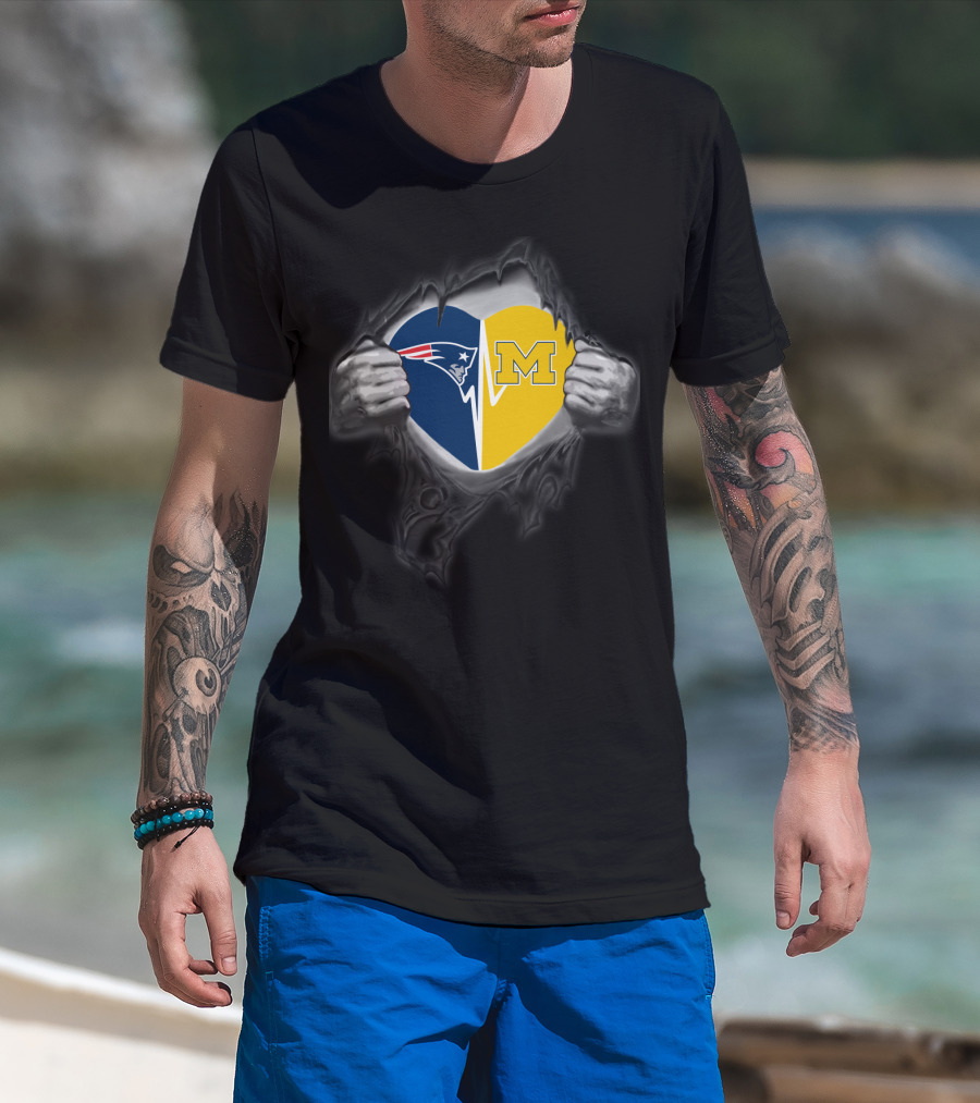 New England Patriots And Michigan Wolverines Heart T-Shirt