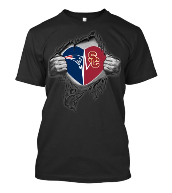 Patriots Usc Trojans Heart Torn Open T-Shirt