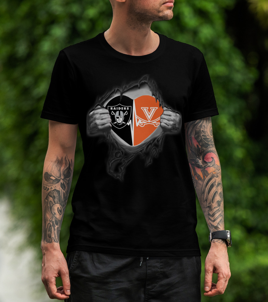 Raiders And Virginia Cavaliers Split Heart T-Shirt
