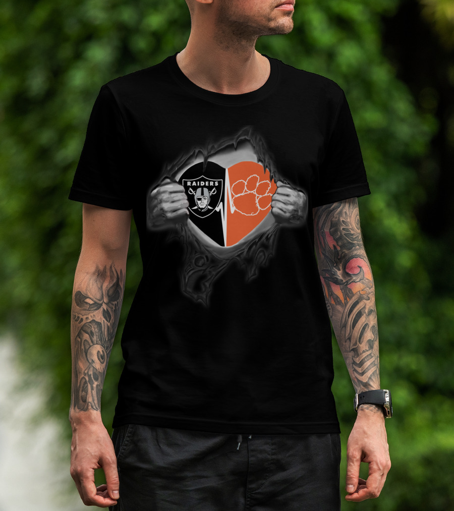 Raiders Clemson Tigers Heart Torn Reveal T-Shirt