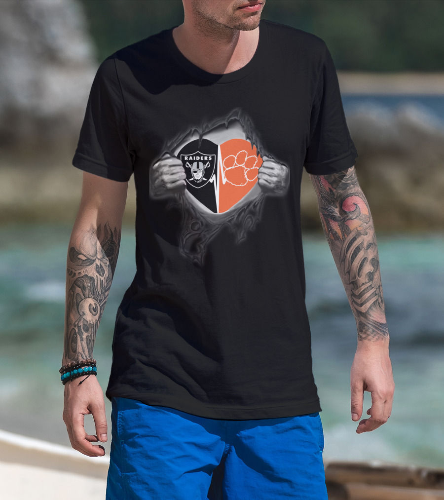 Raiders Clemson Tigers Heart Torn Reveal T-Shirt