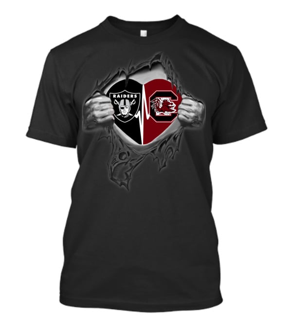 Raiders Gamecocks Heartbeat Logo Fusion T-Shirt