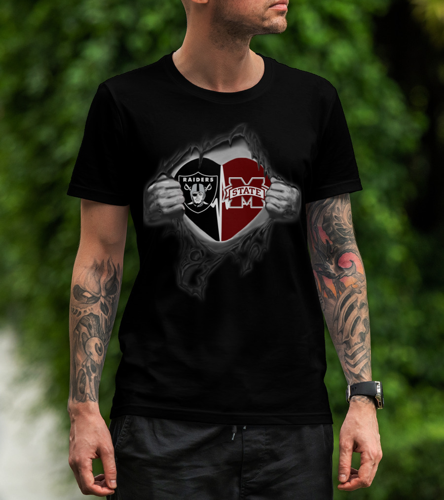 Raiders Ms State Heart Split Logo Peeling T-Shirt