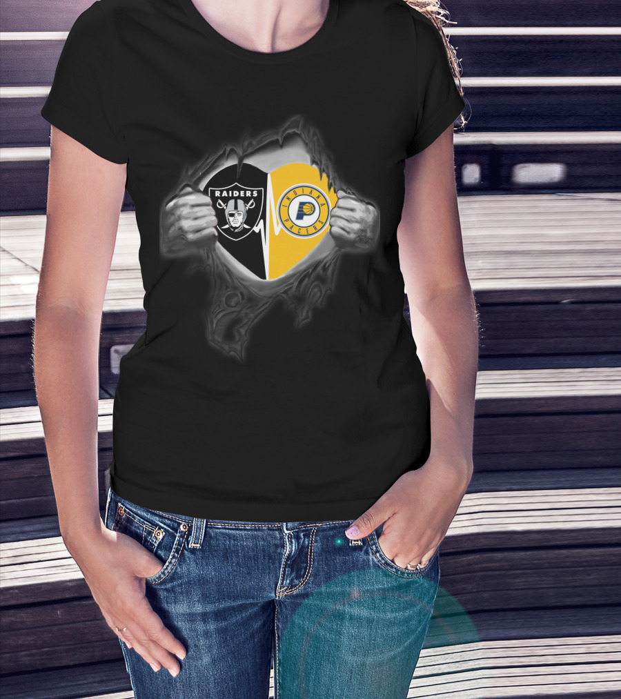 Raiders And Indiana Pacers Fan Dual Logo Reveal T-Shirt