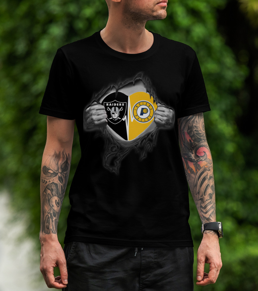 Raiders And Indiana Pacers Fan Dual Logo Reveal T-Shirt