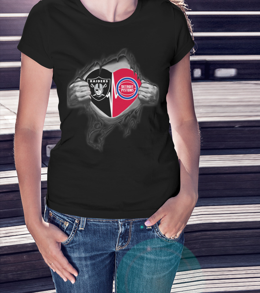 Raiders Detroit Pistons Heartbeat T-Shirt