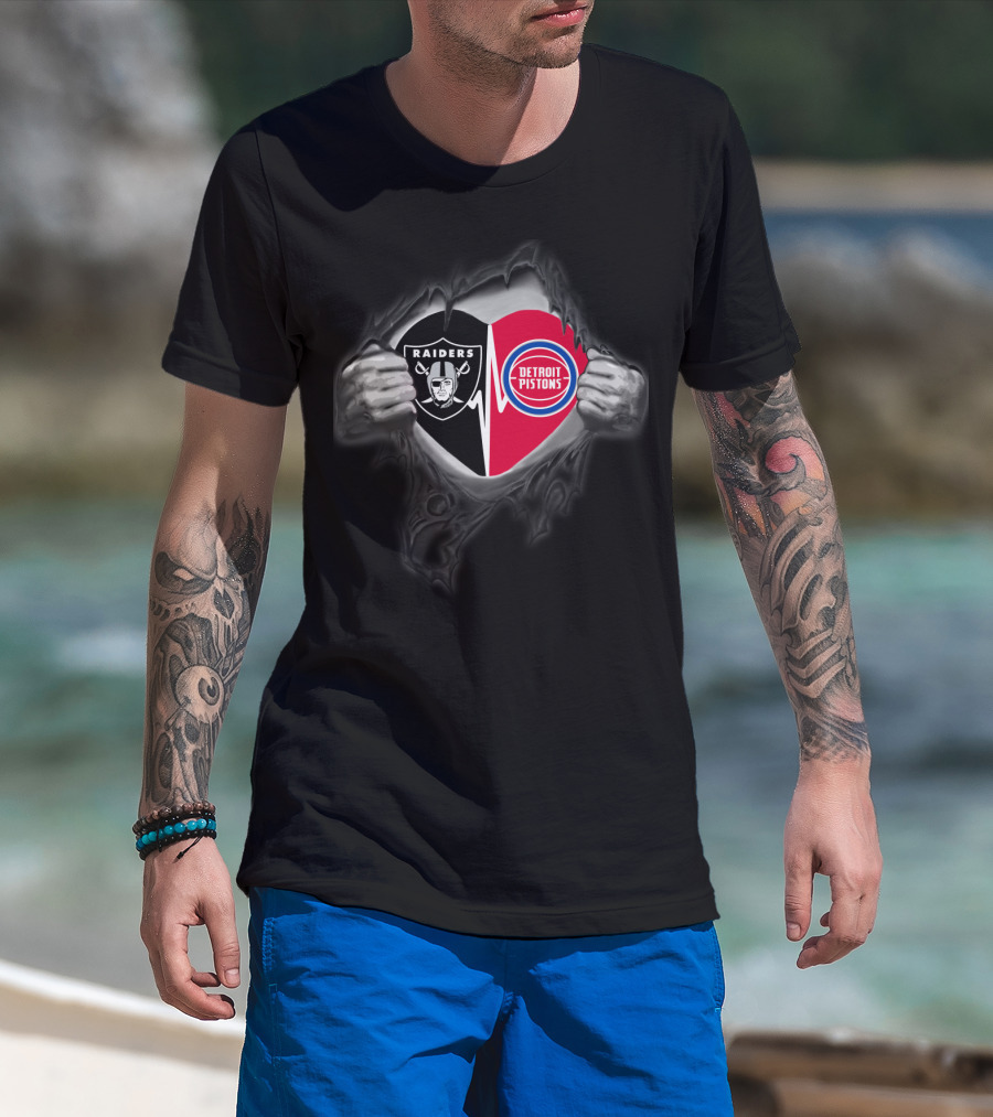 Raiders Detroit Pistons Heartbeat T-Shirt