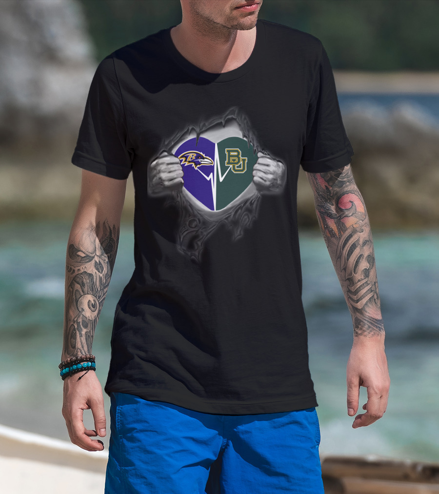Baltimore Ravens And Baylor Bears Heart T-Shirt