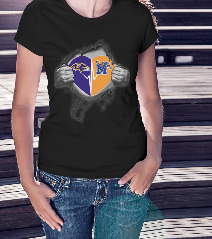 Baltimore Ravens And Memphis Tigers Heart T-Shirt