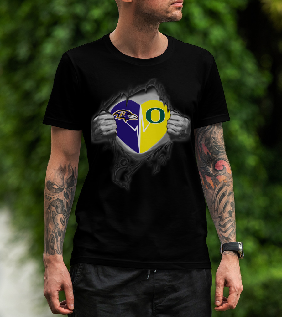 Baltimore Ravens Heart Oregon Ducks Football Loyalty Fusion T-Shirt