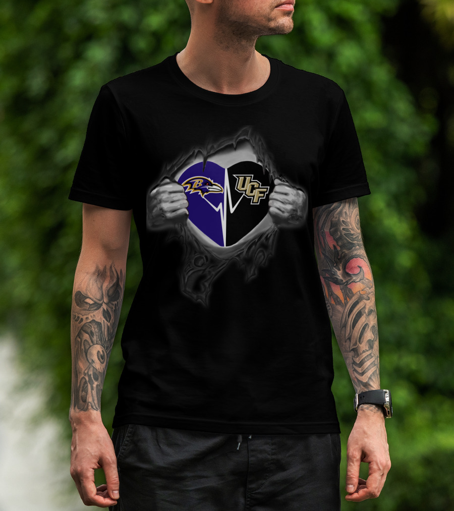 Ravens Ucf Knights Heartbeat Rip Reveal T-Shirt