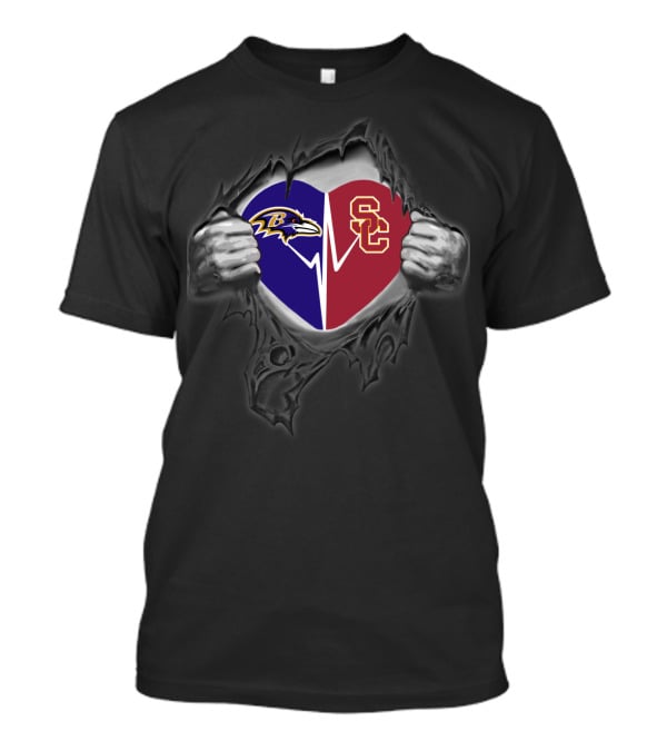 Baltimore Ravens Usc Trojans Heartbeat Split T-Shirt