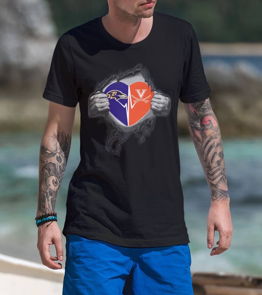 Ravens Virginia Cavaliers Heart Face-Off T-Shirt
