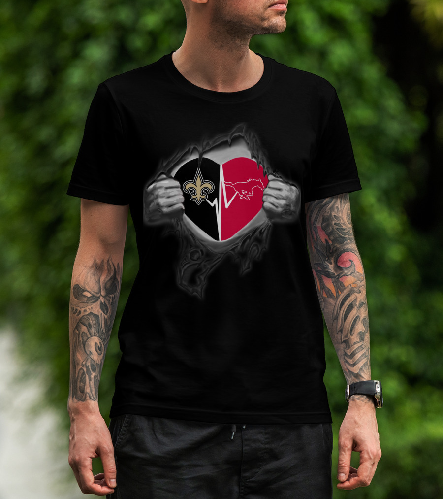 Saints Fleur-De-Lis Smu Mustangs Heartbeat Fusion T-Shirt