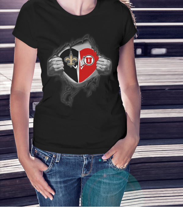 Saints Fleur-De-Lis Utah Utes Football Heart T-Shirt
