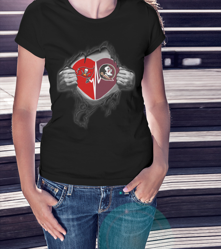 Seminoles Buccaneers Heartbeat Split T-Shirt