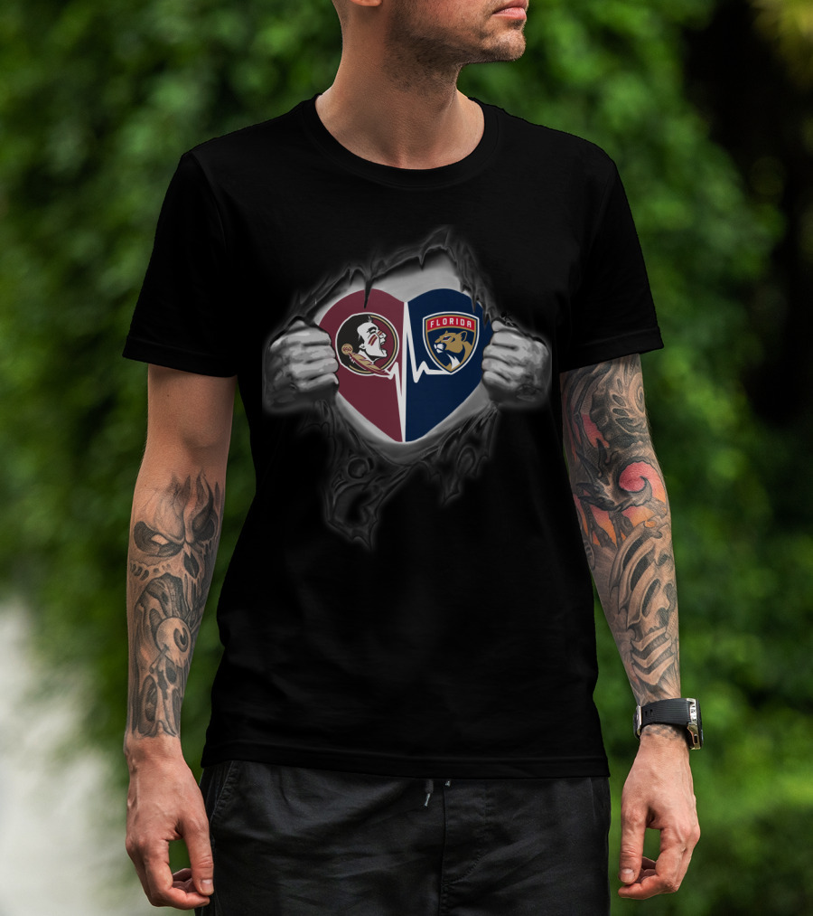 Seminoles Florida Panthers Heartbeat Split T-Shirt