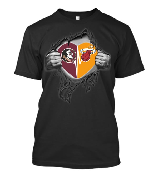 Miami Heat Seminoles Heart Tear T-Shirt