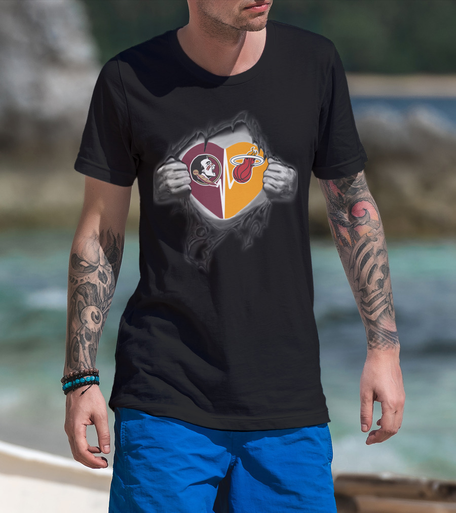 Miami Heat Seminoles Heart Tear T-Shirt