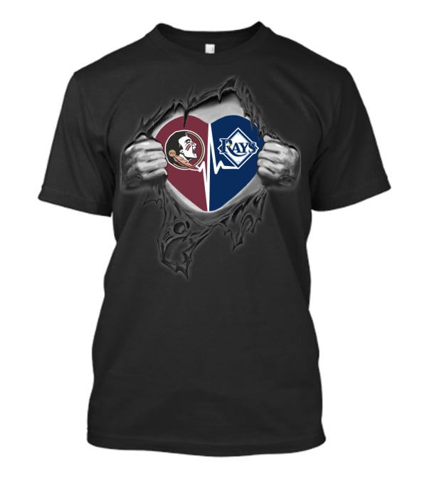 Florida State Seminoles And Tampa Bay Rays Heart Logo Fusion T-Shirt