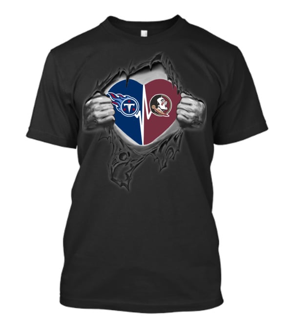 Tennessee Titans And Florida State Seminoles Heart Inside Ripped Chest T-Shirt