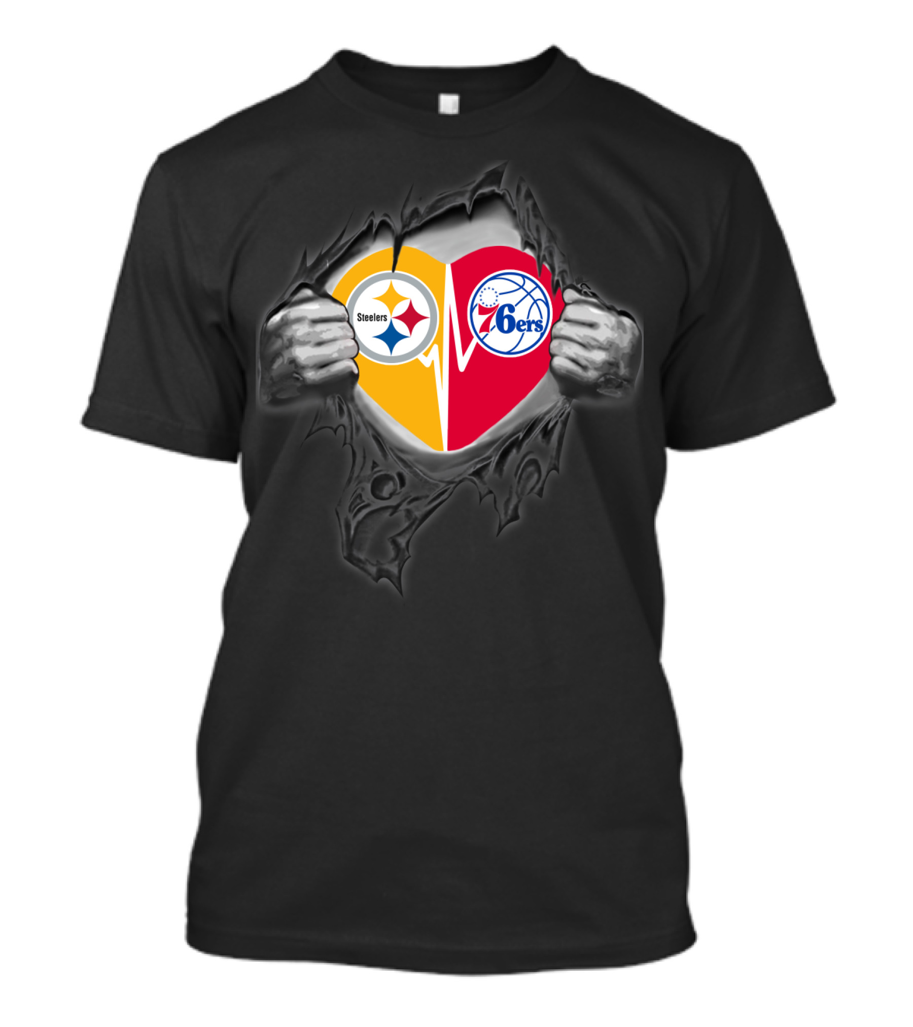 Steelers 76ers Heart Design With Logos T-Shirt