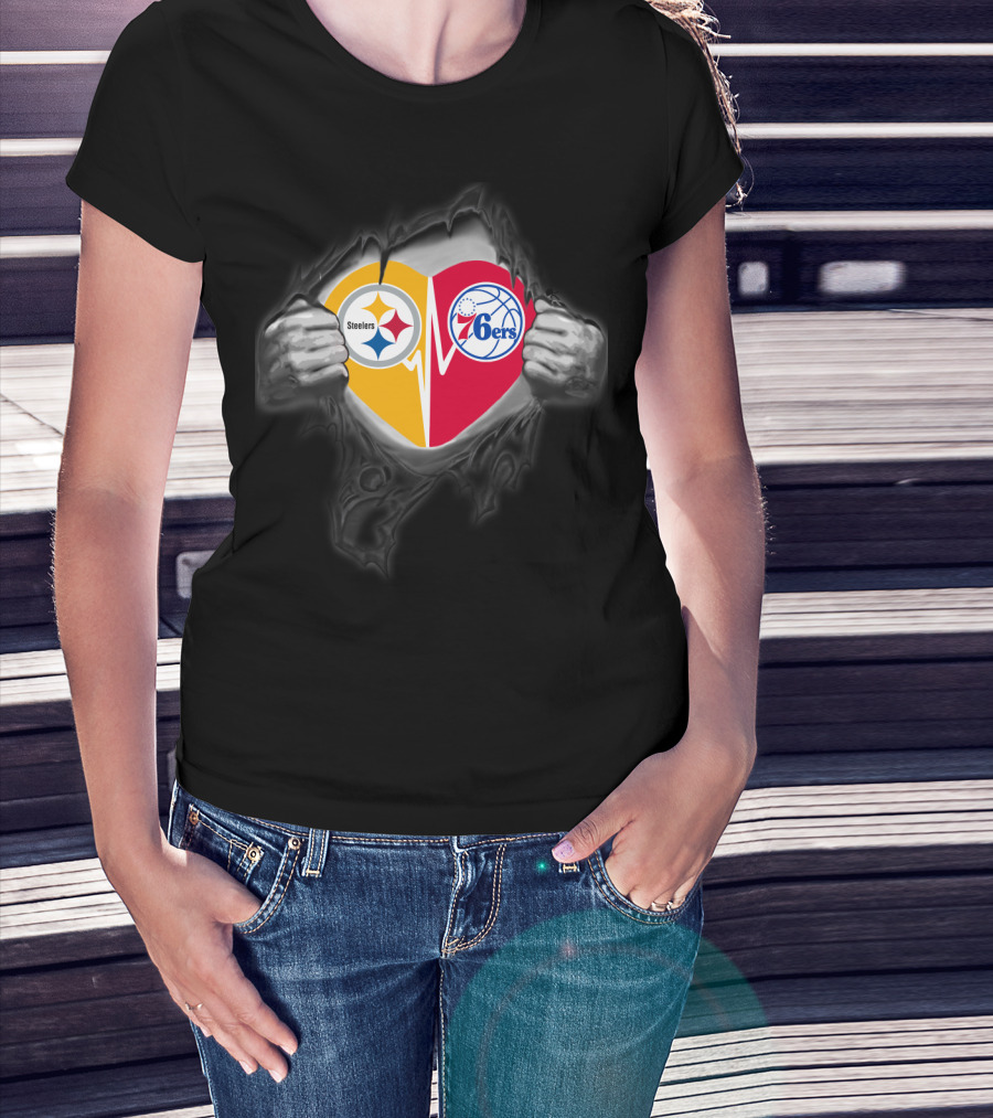 Steelers 76ers Heart Design With Logos T-Shirt