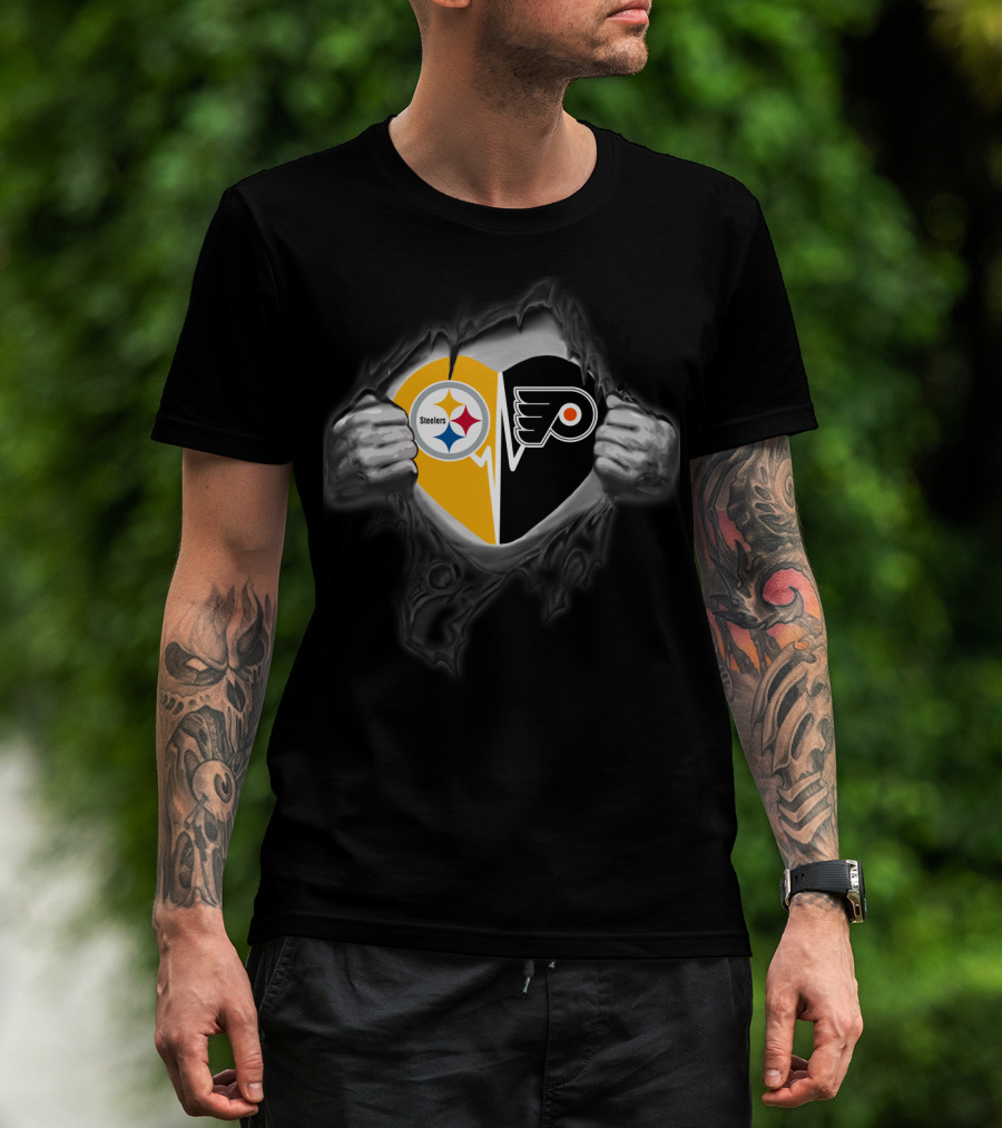 Steelers Flyers Heart Logo Torn Black T-Shirt