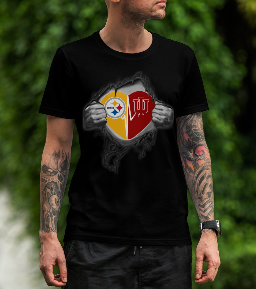 Steelers Indiana Hoosiers Heart Logo Burst T-Shirt