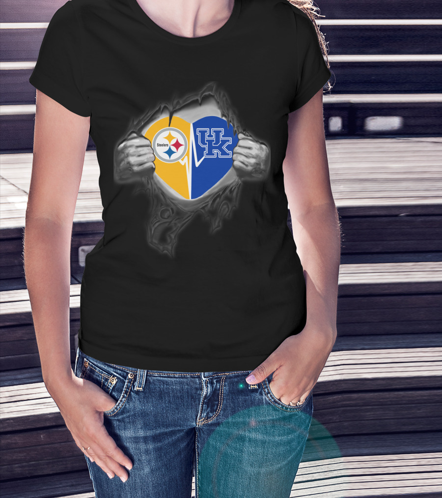 Steelers Heart Kentucky Wildcats Fan Combination T-Shirt