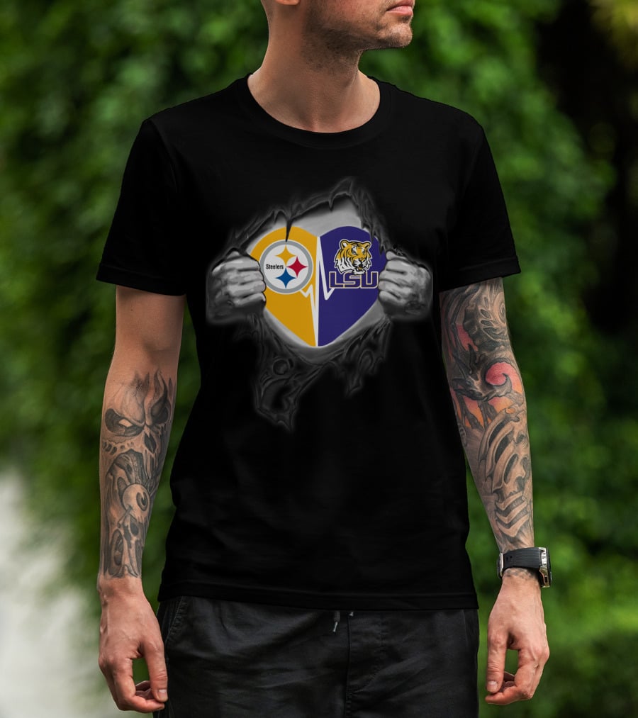 Steelers And Lsu Tigers Heart T-Shirt